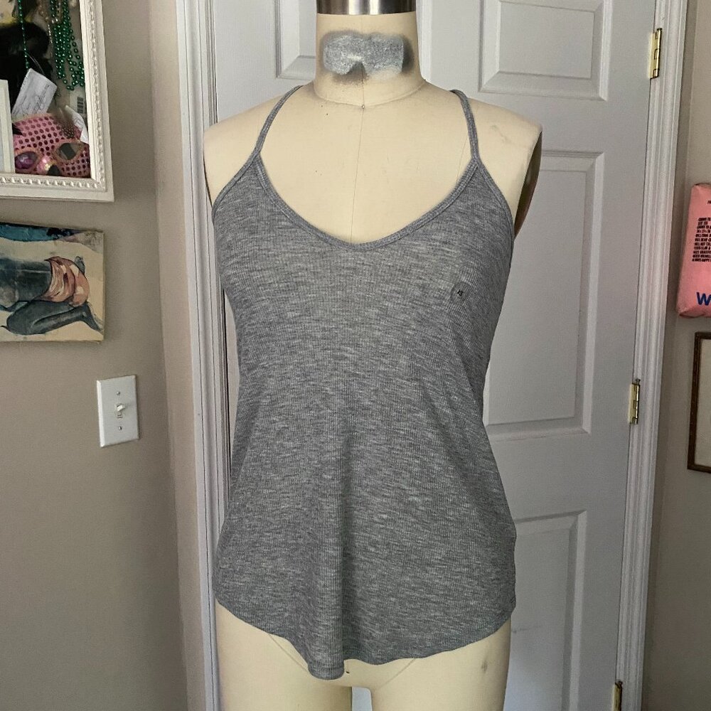 AEROPOSTALE Live Love Dream gray Tissue Cotton ribbed Lace Back Tank *XS* B120